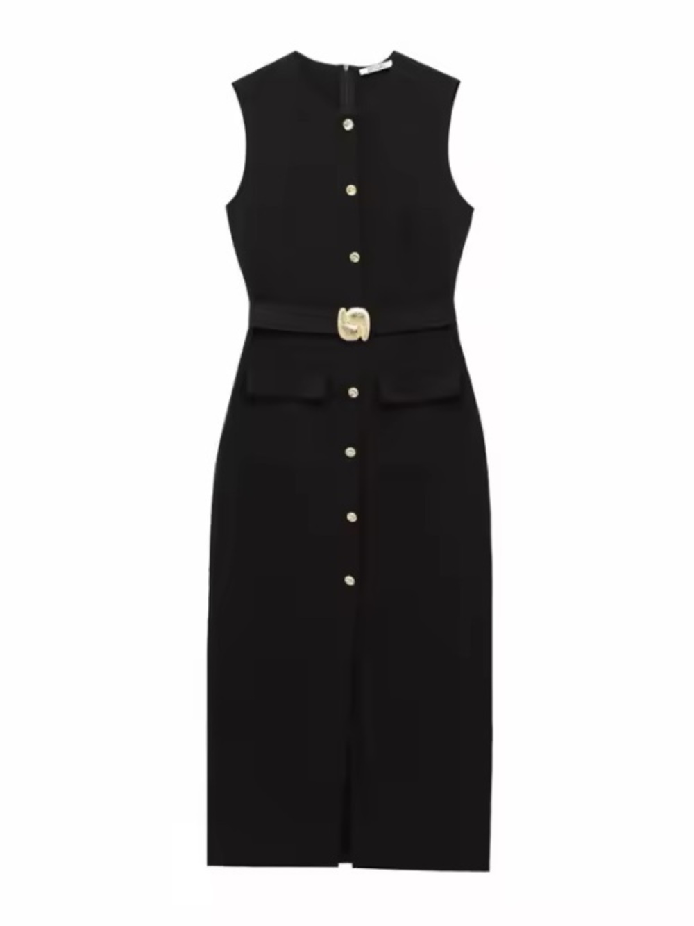 Zara Black Sleeveless Maxi Dress with Gold Buckle